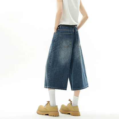 Short en Denim Baggy pour hommes, mode rétro décontractée, ample, jambes larges, longueur mollet, Streetwear Y2K, Style coréen