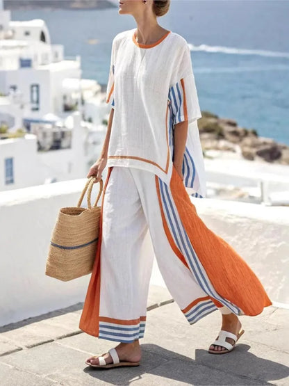 2025 nouvelle rayure femmes mode décontracté ensemble de 2 pièces été haut ample élégant solide bureau vacances pantalon costume femmes vêtements