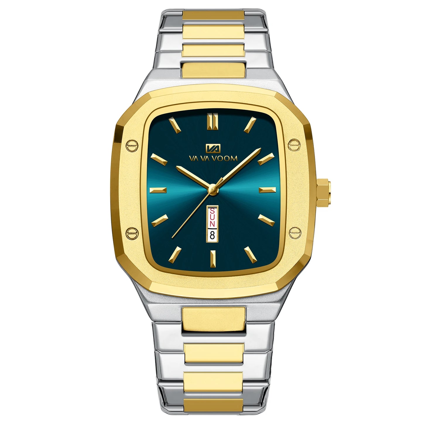 2024 Nouveaux hommes montre mode carré bracelet en acier inoxydable bleu or 3Bar Quartz semaine calendrier simulé affaires sport montre-bracelet