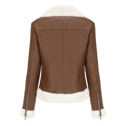 Vestes d'hiver pour femmes mode épais chaud Faux cuir peau de mouton veste manteau Vintage rabat poche vêtements de dessus pour femmes Chic hauts