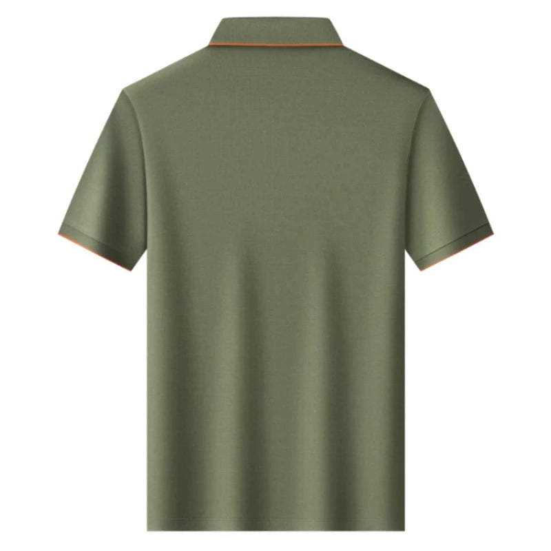 Polo en soie à fermeture éclair pour hommes, T-Shirt à manches courtes en mûrier avec fermeture éclair en métal, col montant, haut d'été décontracté de luxe en coton et lin