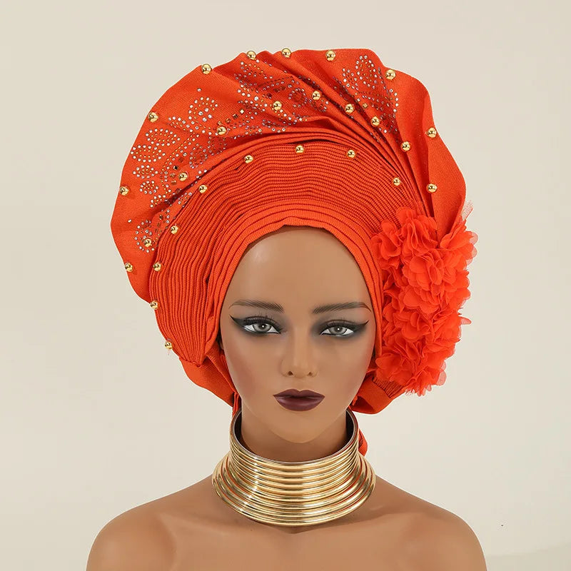 Turban africain nigérian, Bonnet Hijab Auto Gele, couvre-chef déjà fabriqué Sego Gele, bandeau pour fête de mariage