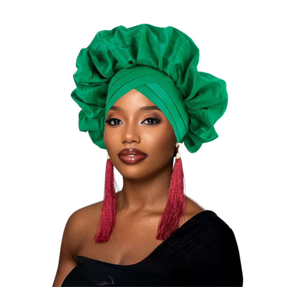 Nouveau bonnet Turban à volants pour femmes, couvre-chef en soie brute africaine, automne, Nigeria, Gele de mariage, bandeau de fête, couvre-chef pour dame