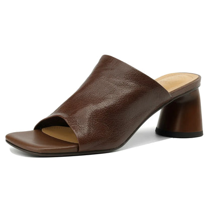 Sandales d'été en peau de mouton souple pour femmes, diapositives ald-on, talon rond de 6cm, élégantes, dames, grande taille 34-41, escarpins habnommée quotidiens minces, chaussures