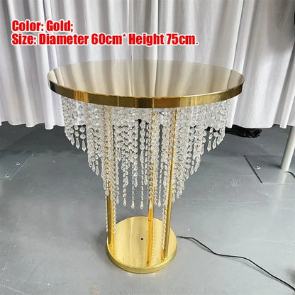 Rideau de perles de cristal, Table à gâteau, décoration de mariage, Table en métal avec éclairage, Table à gâteau en cristal de mariage