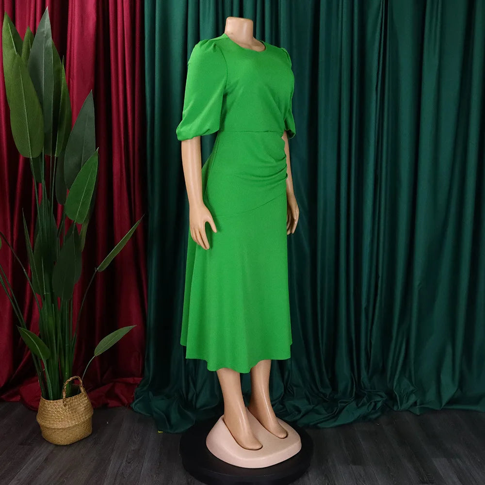 FairyShely-Robe longue à manches courtes pour femmes, grande taille, col rond, grandes robes pour dames, robe de soirée serrée, robe curvy, monochromatique, été, 2025