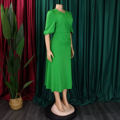 FairyShely-Robe longue à manches courtes pour femmes, grande taille, col rond, grandes robes pour dames, robe de soirée serrée, robe curvy, monochromatique, été, 2025