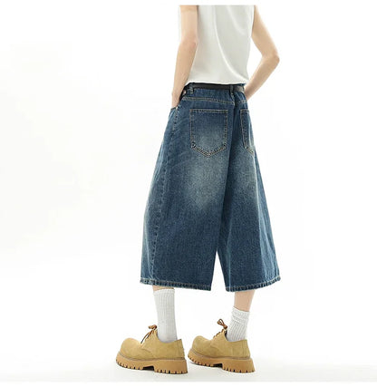 Short en Denim Baggy pour hommes, mode rétro décontractée, ample, jambes larges, longueur mollet, Streetwear Y2K, Style coréen