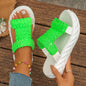 Pantoufles tressées à plateforme en tricot pour femmes, sandales gladiateur d'été, chaussures à talons optiques pour dames, pantoufles de plage décontractées, diapositives pour femmes