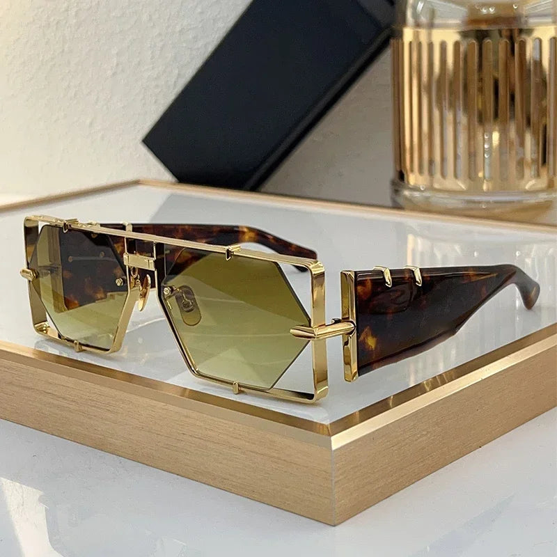 MOD004 carré diamant sans monture Handamde acétate alliage lunettes de soleil haute rue Punk marque de créateur hommes Uv400 lunettes avec étui