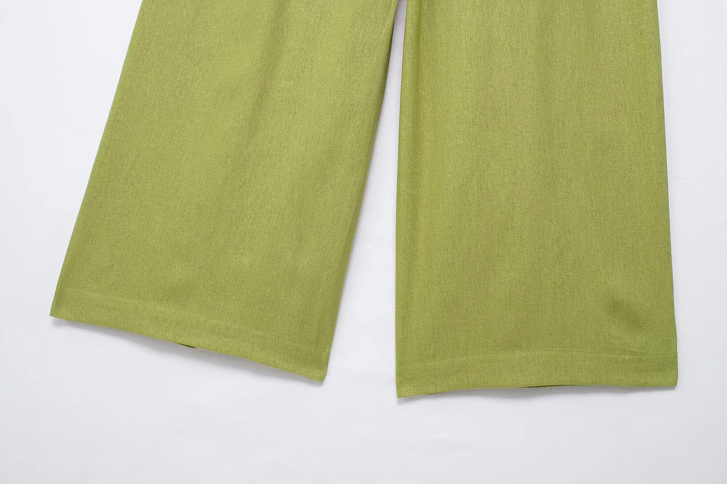 TRAFZA 2024 femmes 2 pièces ensemble taille élastique poche plis décorer pantalon à jambes larges + solide simple boutonnage fente ourlet Blouse haut