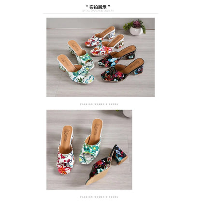 Pantoufles d'Été à Talons Épais pour Femme, Chaussures de Haute Qualité, Parka Ouverte, Décontractées, Grande Taille