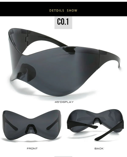 Lunettes de soleil surdimensionnées avec bouclier futuriste pour femmes et hommes, masque argenté à la mode, visière, Punk Y2K