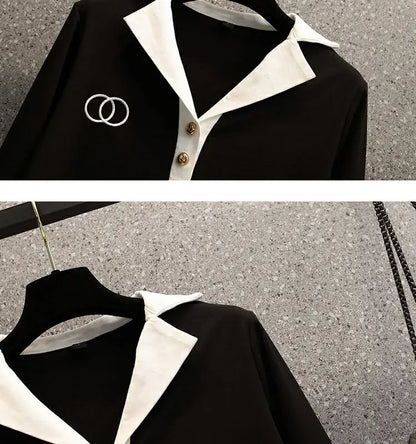 Ensemble deux pièces pour femmes, chemise à manches longues et col Polo, décontracté, Patchwork, jambes larges, nouvelle collection automne 2024