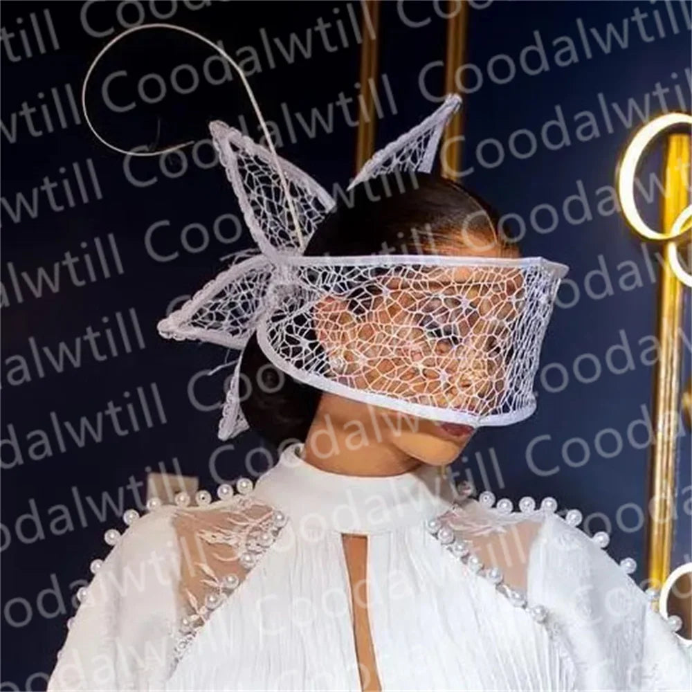 Fascinateur de mariage blanc pour femme, voile pour mariée, pièce de sauna de mariage, pince à cheveux pour femme, derby, fête, thé, Gatineau, casquette inery