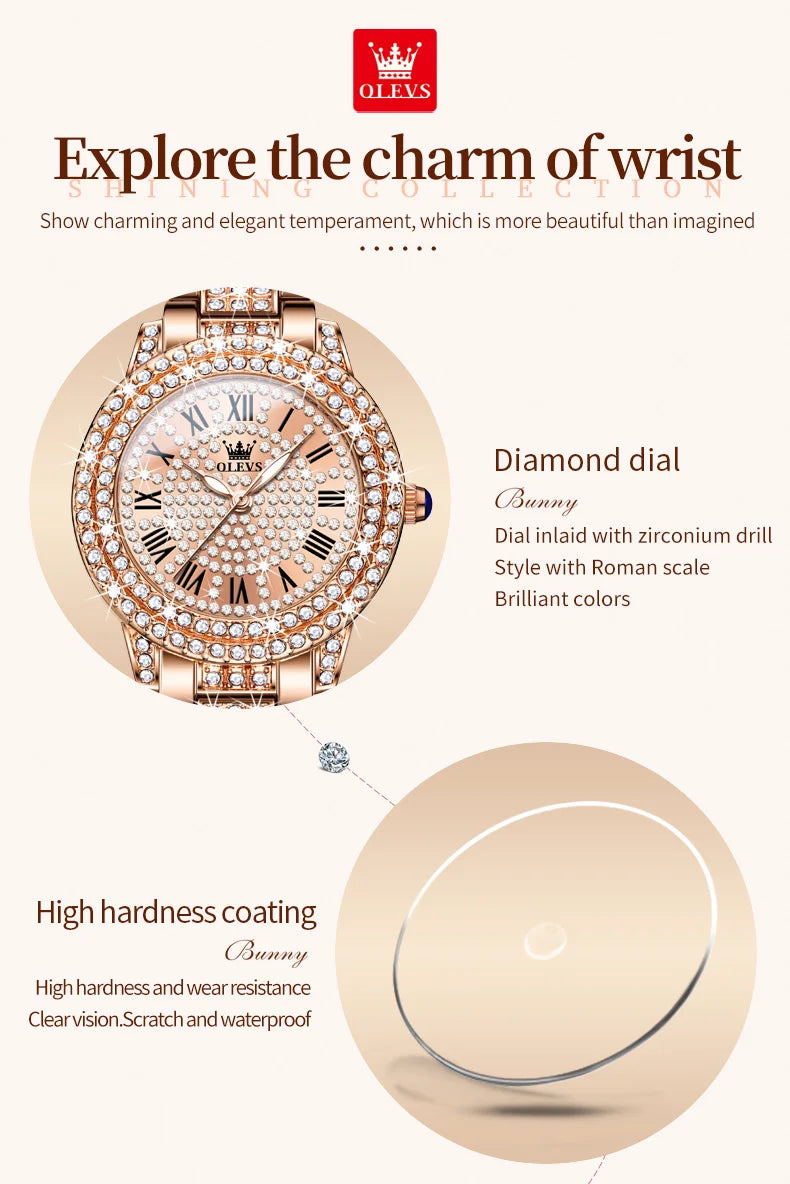 OLEVS Original diamant montre pour femmes mode élégant en acier inoxydable étanche Quartz montre-bracelet de luxe dames robe montres