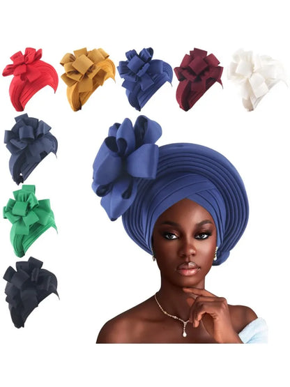 Grande fleur Turban casquette pour femmes élégant Auto Gele couvre-chef dame africaine bandeau Nigeria femme couvre-chef chapeau musulman