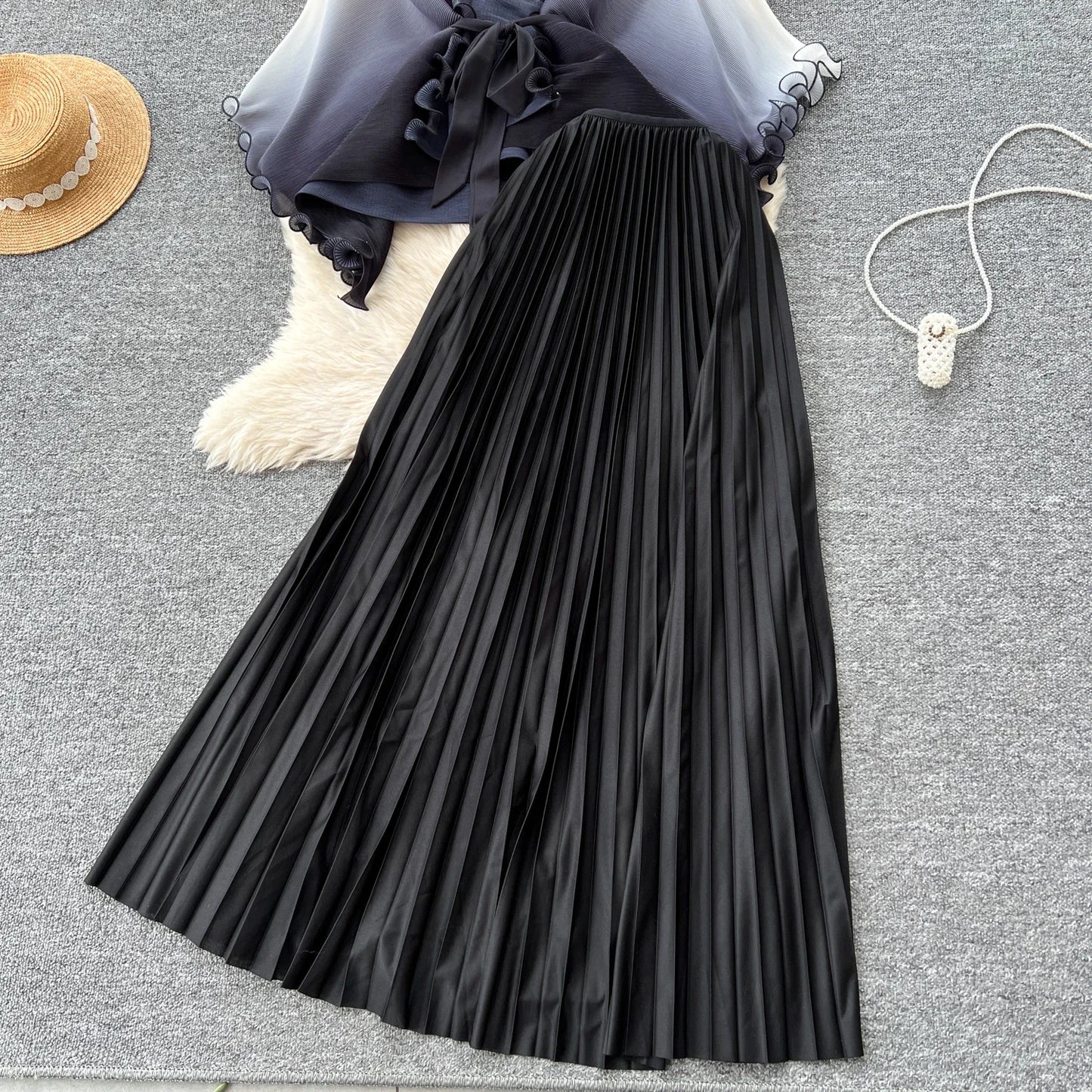 Miyake pli changement progressif couleur bord ondulé costume soleil jupe plissée à la mode et élégant deux pièces ensembles tenues pour femmes