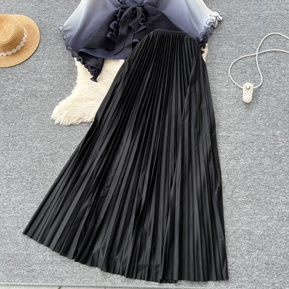 Miyake pli changement progressif couleur bord ondulé costume soleil jupe plissée à la mode et élégant deux pièces ensembles tenues pour femmes