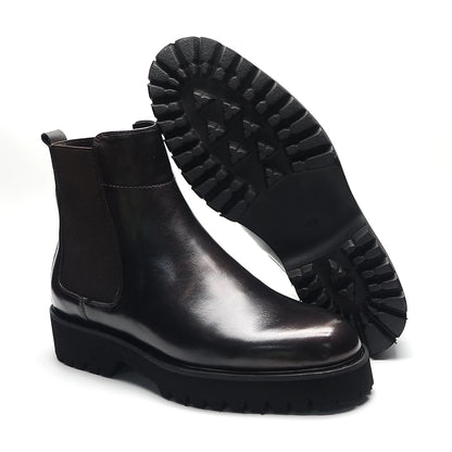Bottes Chelsea montantes de Style britannique pour hommes, chaussures classiques de luxe en cuir véritable avec bande élastique pour augmenter la hauteur, automne et hiver