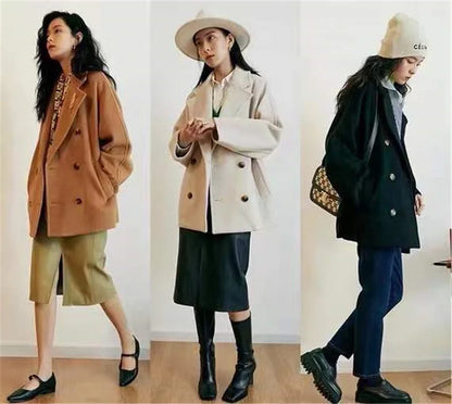 GENHUA 2025 automne hiver nouveaux modèles femmes Double face manteau en cachemire de haute qualité polyvalent 10% cachemire veste à Double boutonnage