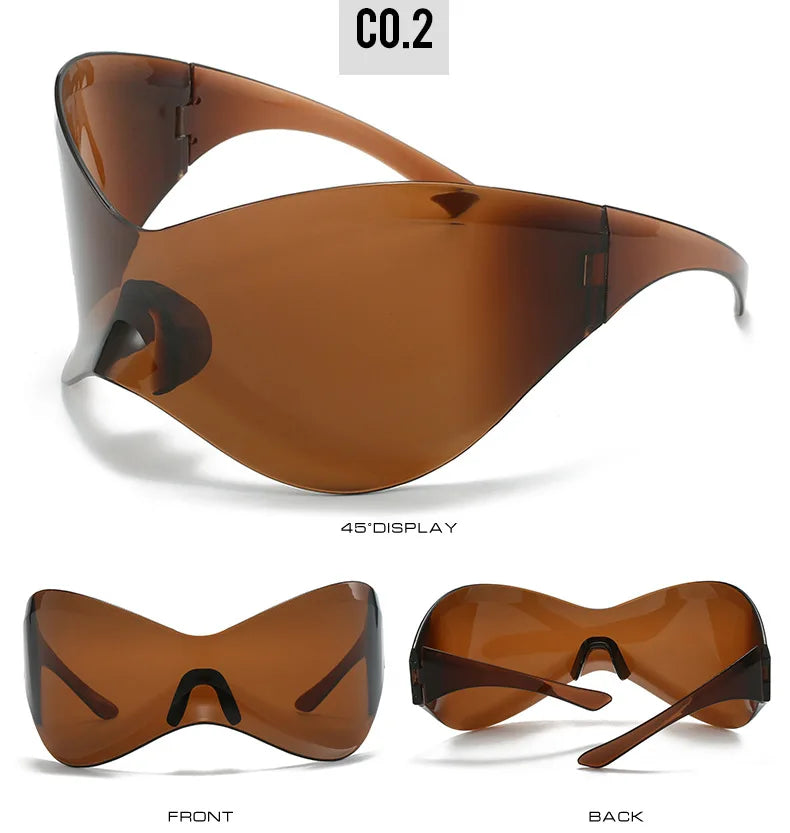 Lunettes de soleil surdimensionnées avec bouclier futuriste pour femmes et hommes, masque argenté à la mode, visière, Punk Y2K