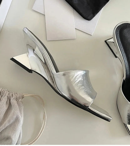 Pantoufles d'été à talons compensés pour femmes, élégantes, bout carré, diapositives à enfiler, robe d'extérieur, chaussures de Style de rue