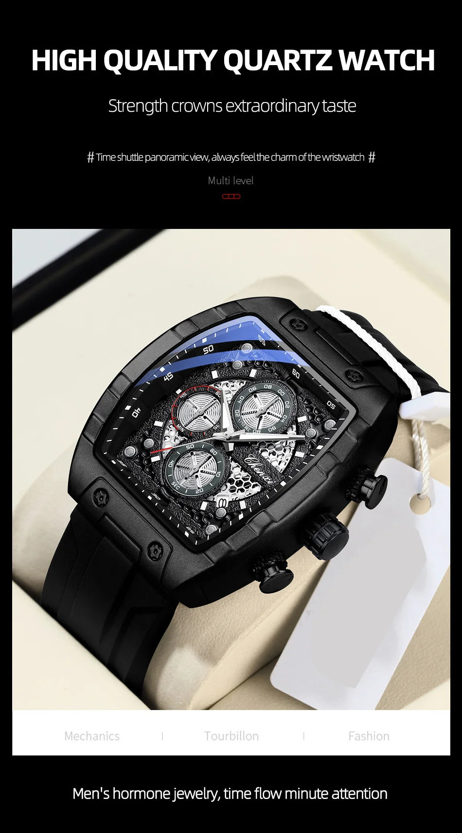 CHENXI-Montre de sport à quartz pour homme, bracelet en silicone noir, chronographe, date, marque originale, mode