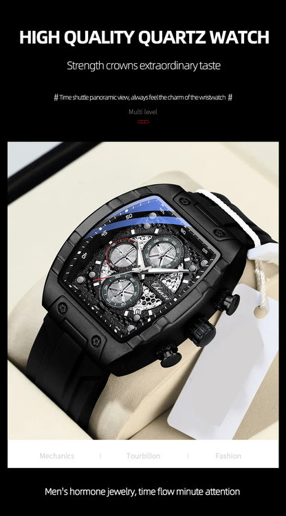 CHENXI-Montre de sport à quartz pour homme, bracelet en silicone noir, chronographe, date, marque originale, mode