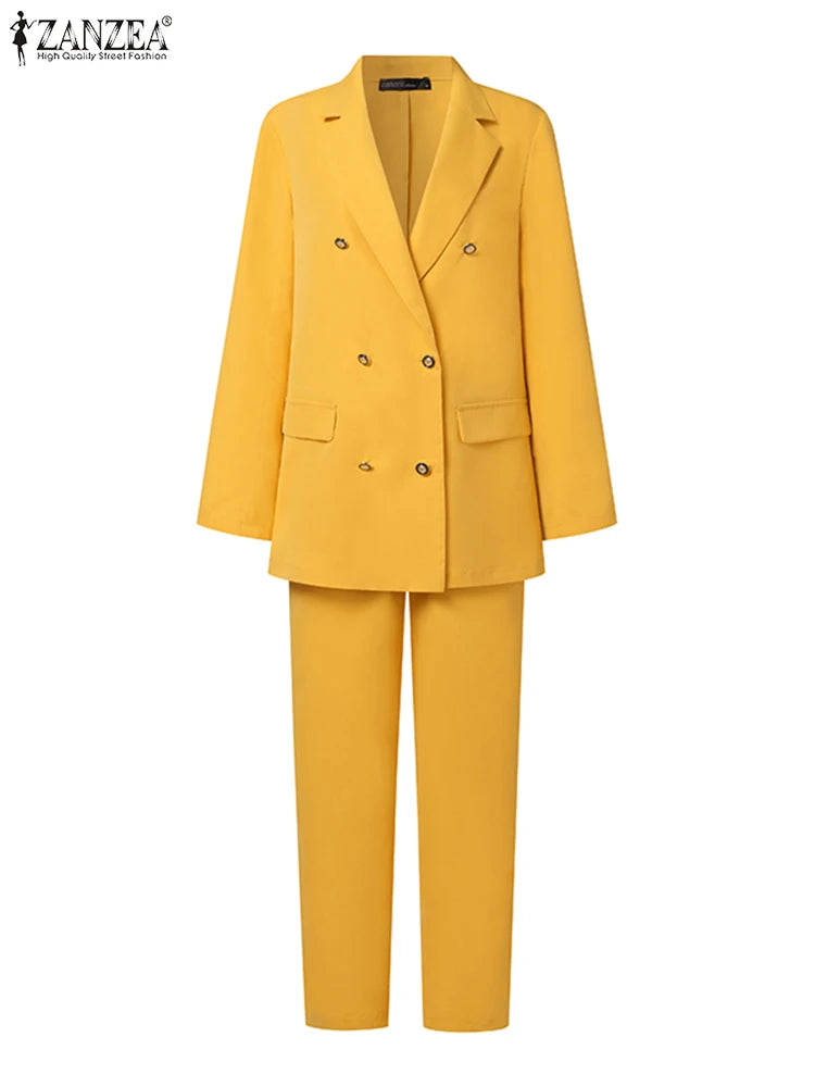 BS- Sublime femmes mode 2 pièces Blazer costumes cranté revers à manches longues Blazer pantalon ensembles élégant bureau dame solide 2 pièces tenues