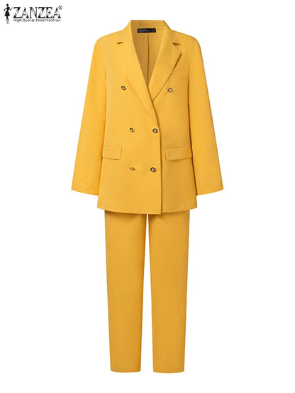 BS- Sublime femmes mode 2 pièces Blazer costumes cranté revers à manches longues Blazer pantalon ensembles élégant bureau dame solide 2 pièces tenues