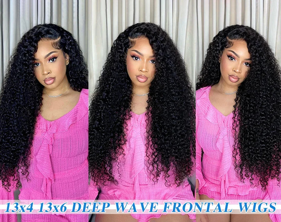 Perruque Lace Front Wig Naturelle Bouclée, Cheveux Humains, Deep Wave, 13x4 HD, 13x6, 30 32 Pouces, Pre-Plucked, pour Femme