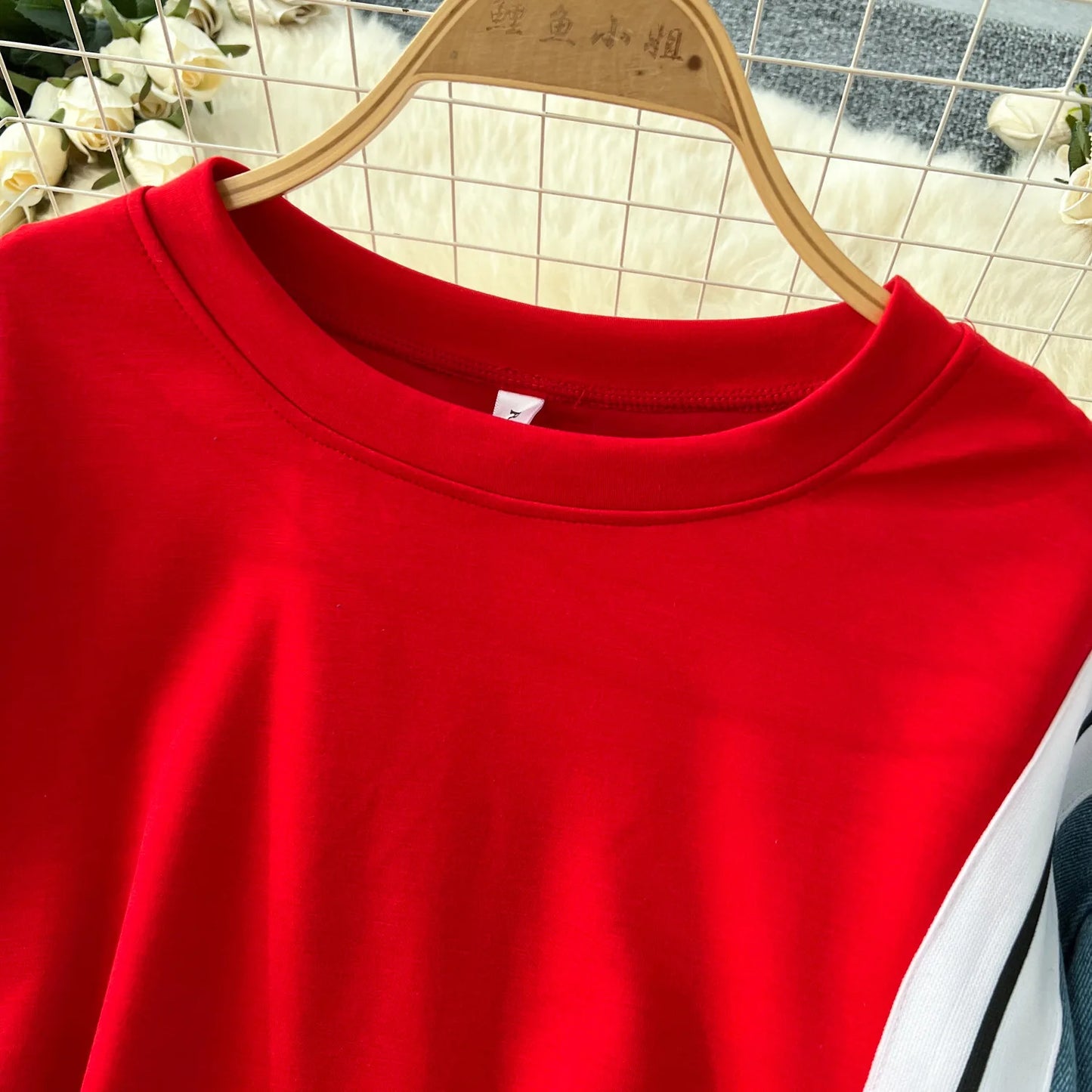 Ensemble pantalon deux pièces pour femmes, col rond, assorti, sweat-shirt, hauts, jambes larges, pantalons longs, décontracté, ample, taille élastique, Denim