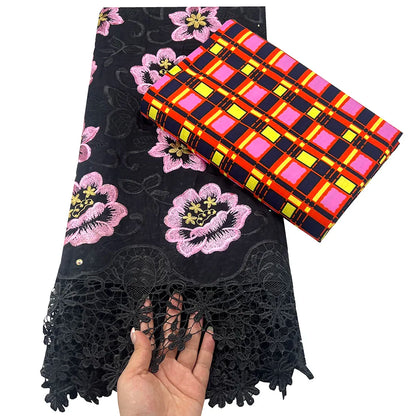 Tissu africain en dentelle de Voile suisse, 2.5 + 3 yards, véritable cire pour coudre une robe de soirée, nouvel arrivage
