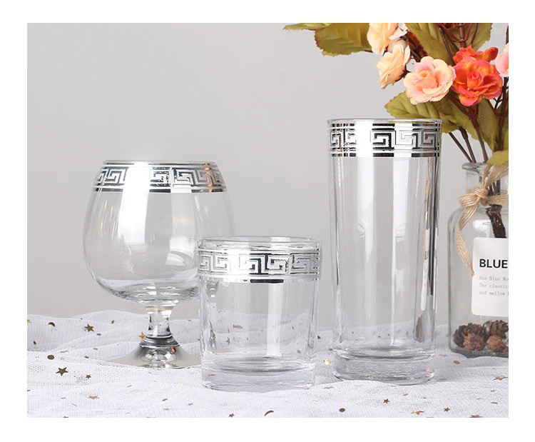 Phnom Penh-Verre Européen à Bord Argenté, Grand Clip Étranger, Vin Rouge, Brandy, Champagne, Table à Manger, Verre à Eau Domestique