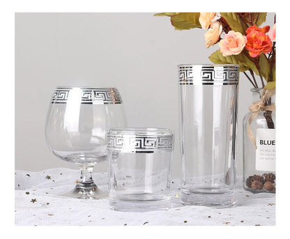 Phnom Penh-Verre Européen à Bord Argenté, Grand Clip Étranger, Vin Rouge, Brandy, Champagne, Table à Manger, Verre à Eau Domestique