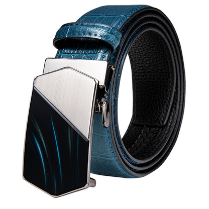Ceinture en cuir de Crocodile bleu pour hommes, avec boucle automatique dorée, pour Jeans de Cowboy, nouvelle mode 2020