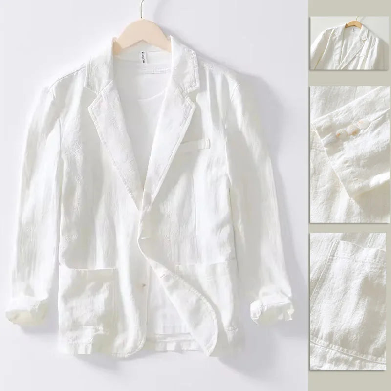 Veste en lin de coton trempé décontracté pour hommes, blanc, noir, bleu, document monochrome, mince, régulier, qualité de voyage, automne, nouveau, 2025