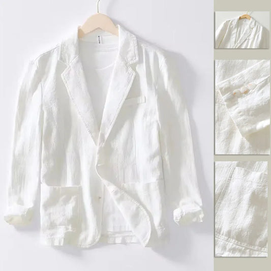 Veste en lin de coton trempé décontracté pour hommes, blanc, noir, bleu, document monochrome, mince, régulier, qualité de voyage, automne, nouveau, 2025