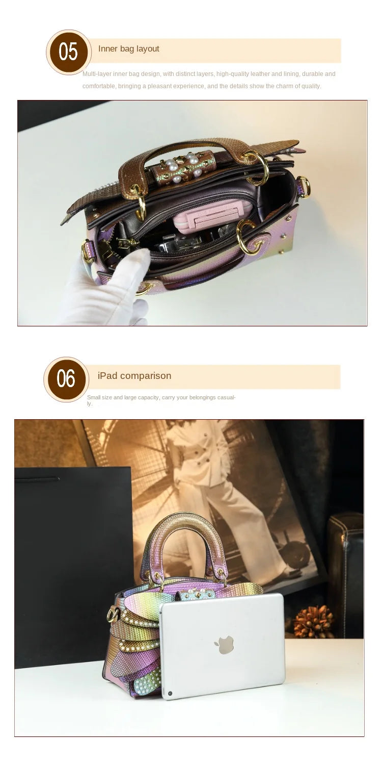 Sac en Cuir group avec Ailes Rivetées pour Femme, Sacoche de Caractère, Nouvelle Collection 2024