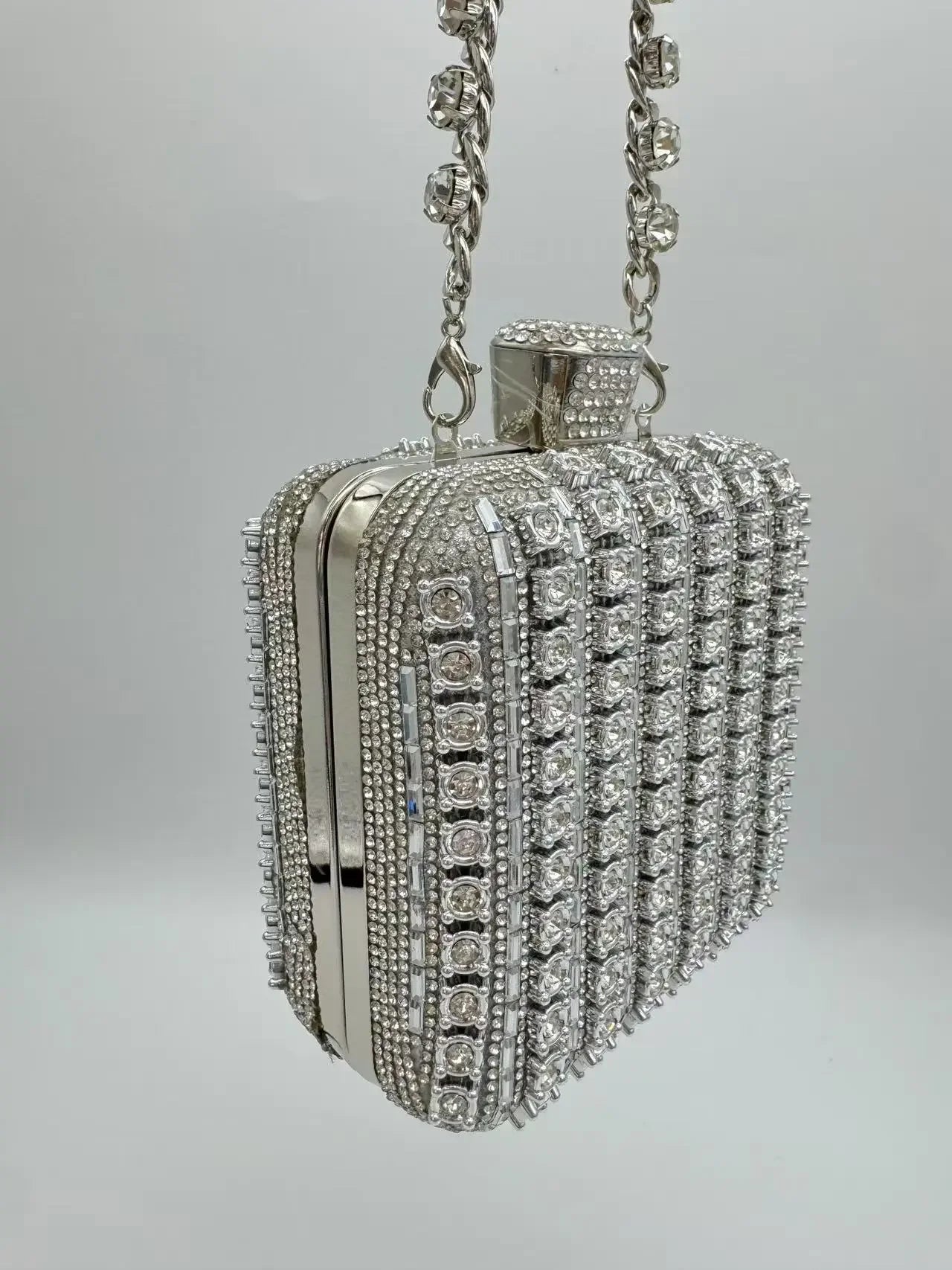 Sac pochette de soirée carrée incrustée de diamants faite à la main, sac de dîner Portable en Fiber de Polyester scintillante de petite taille pour femmes
