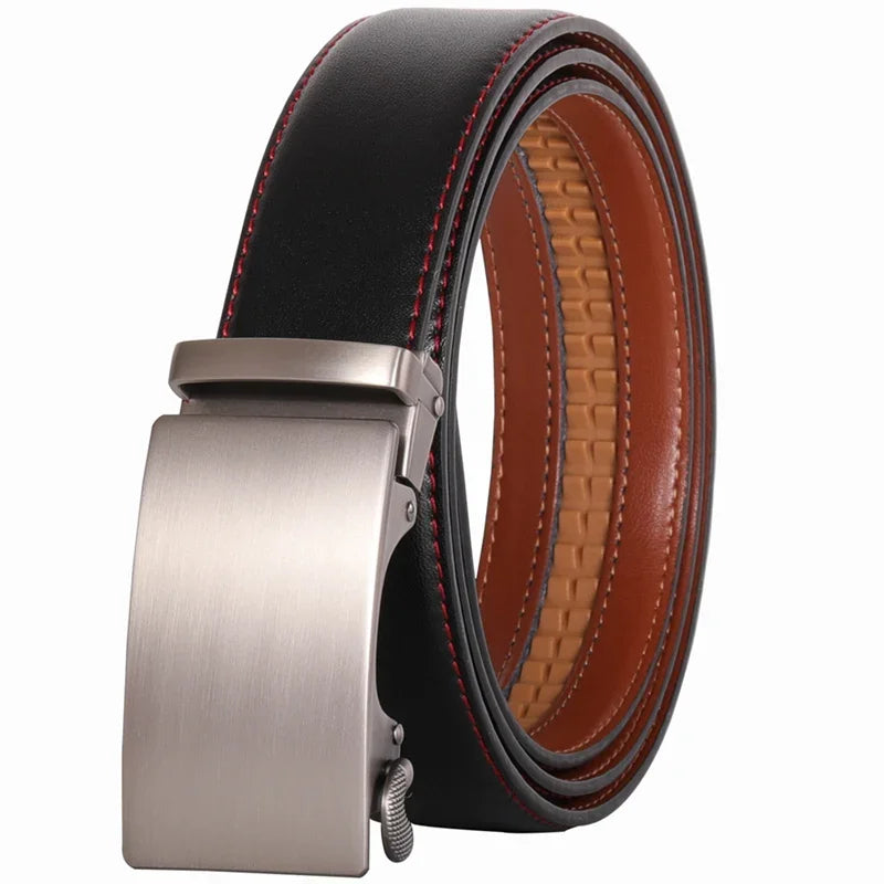Plyesxale Ceinture en cuir marron hommes 2024 boucle automatique hommes Ceinture pour jean Style Vintage hommes ceintures de luxe Ceinture Homme B9