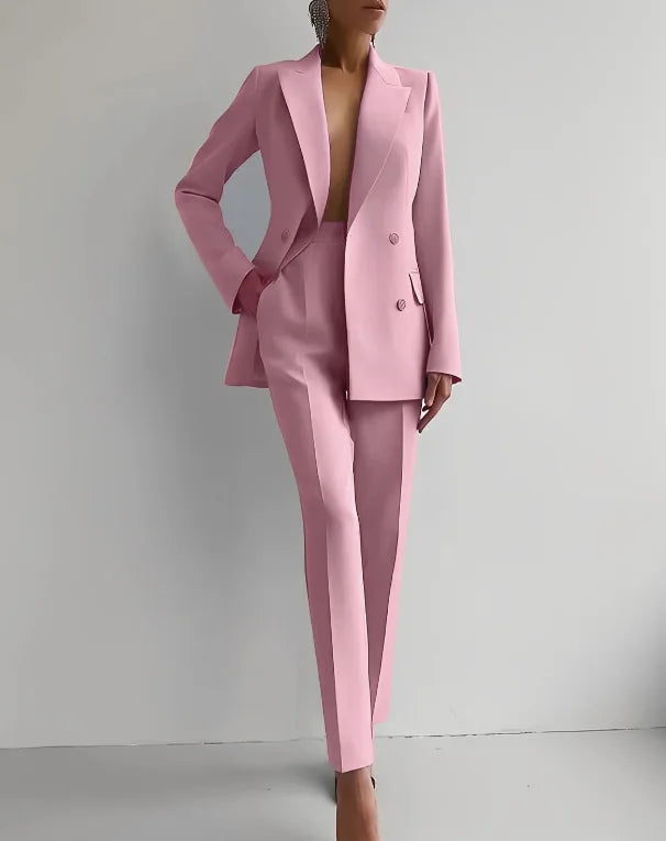 Printemps décontracté à manches longues costume ensemble automne élégant bureau dame solide mince hauts Blazer pantalon deux pièces ensembles femmes tenue 2025