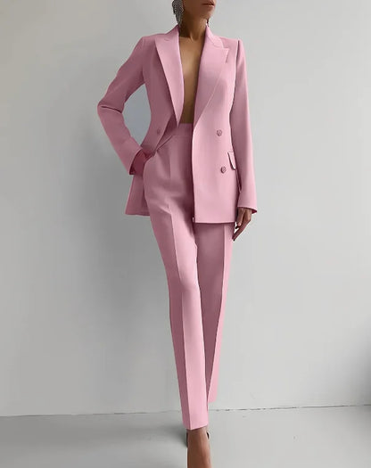 Printemps décontracté à manches longues costume ensemble automne élégant bureau dame solide mince hauts Blazer pantalon deux pièces ensembles femmes tenue 2025