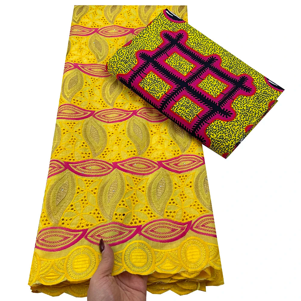 Tissu africain en dentelle de Voile suisse, 2.5 + 3 yards, véritable cire pour coudre une robe de soirée, nouvel arrivage