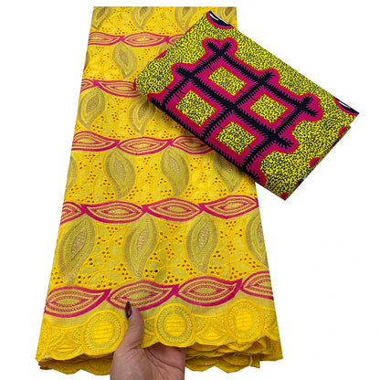 Tissu africain en dentelle de Voile suisse, 2.5 + 3 yards, véritable cire pour coudre une robe de soirée, nouvel arrivage