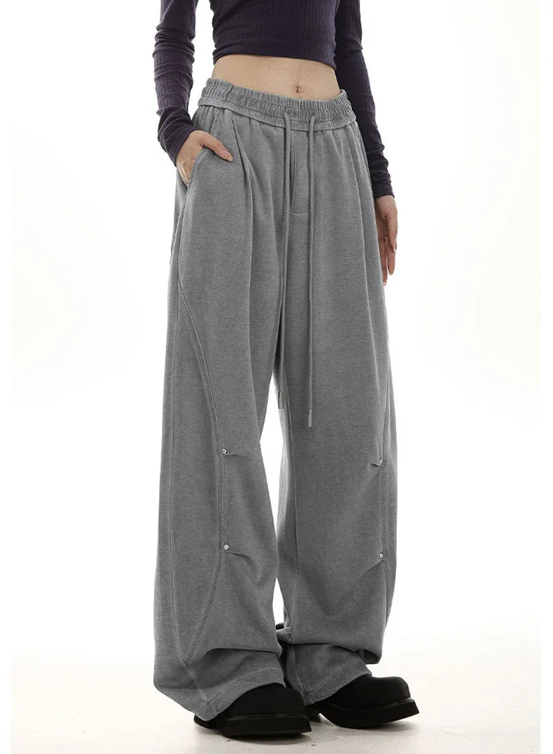 Pantalon de survêtement américain pour femmes, Streetwear, taille haute, Vintage, droit, Hip Hop, Harajuku, ample, à lacets, jambes larges, Baggy