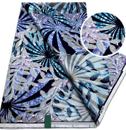 Tissu africain en cire de coton, très bonne qualité, nouvelle grande cire Ankara brillante Pagne, couleur grise, brillant doré, trucs Batik, 6 mètres