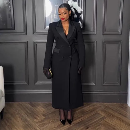 CM.YAYA-Robe longue crantée à manches longues pour femmes, robe de soirée élégante, robe de rue, double boutonnage, sexy, mode, avocat, travail, nuit, printemps