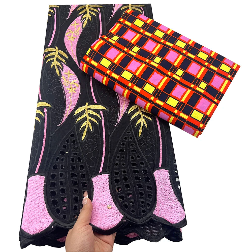 Tissu africain en dentelle de Voile suisse, 2.5 + 3 yards, véritable cire pour coudre une robe de soirée, nouvel arrivage